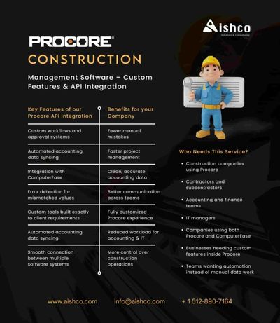 Procore construction software services: custom features and API integration